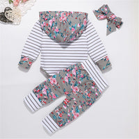 Baby Girls 3-Piece Floral Stripe Printed Hooded Sets Baby Wholesale - PrettyKid