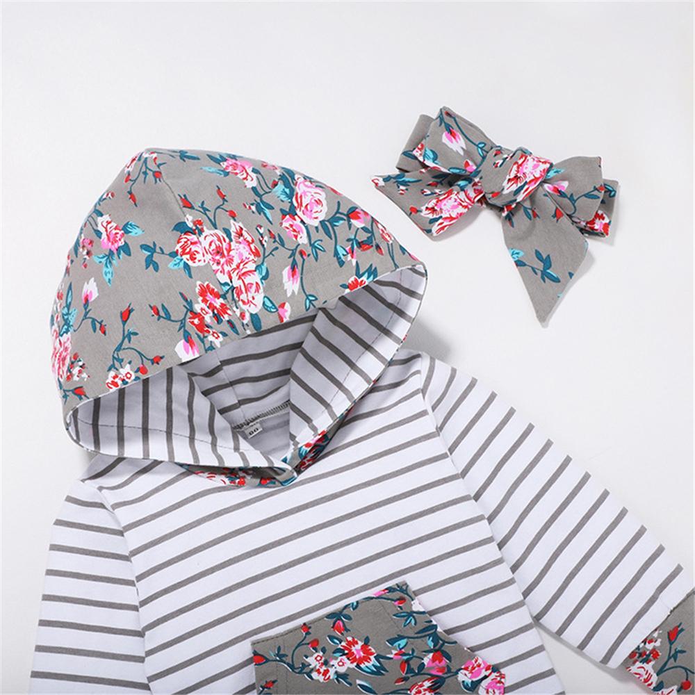 Baby Girls 3-Piece Floral Stripe Printed Hooded Sets Baby Wholesale - PrettyKid