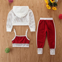 Girls 3-Piece Hollow Out Hooded Tops & Tank & Pants Wholesale - PrettyKid