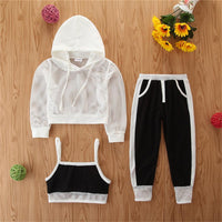 Girls 3-Piece Hollow Out Hooded Tops & Tank & Pants Wholesale - PrettyKid