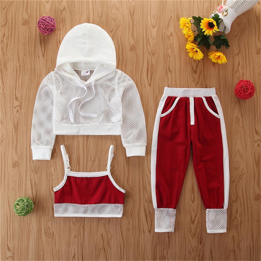 Girls 3-Piece Hollow Out Hooded Tops & Tank & Pants Wholesale - PrettyKid