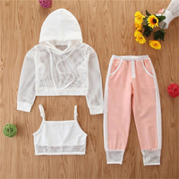 Girls 3-Piece Hollow Out Hooded Tops & Tank & Pants Wholesale - PrettyKid