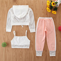 Girls 3-Piece Hollow Out Hooded Tops & Tank & Pants Wholesale - PrettyKid