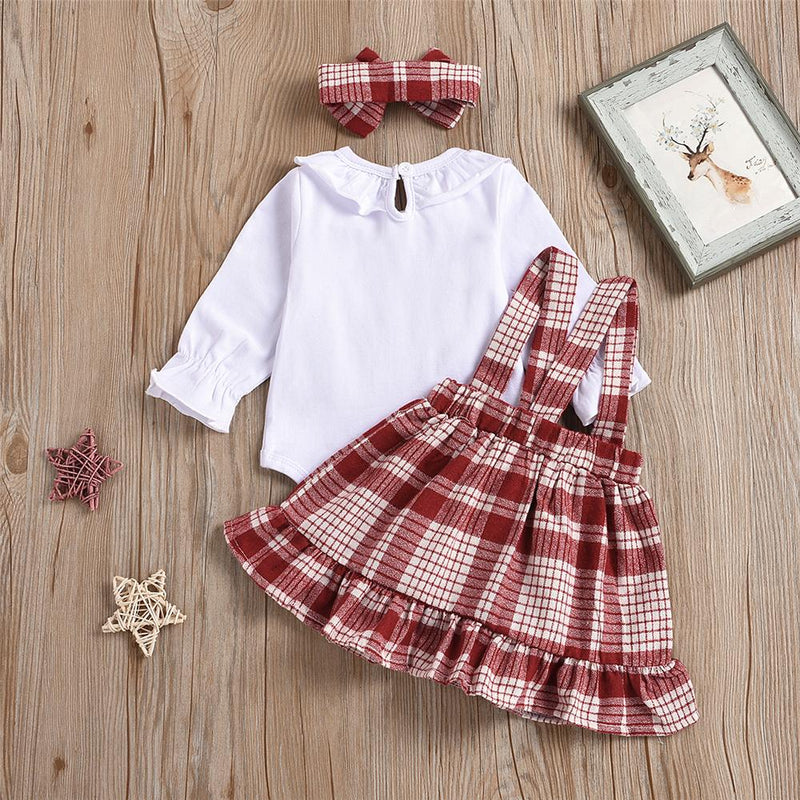 Baby Girls 3-Piece Romper & Plaid Skirt & Headband Wholesale Baby Clothes In Bulk - PrettyKid