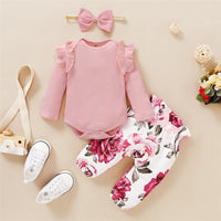 Baby Girls 3-Piece Ruffled Long Sleeve Floral Romper Sets Baby Wholesales - PrettyKid