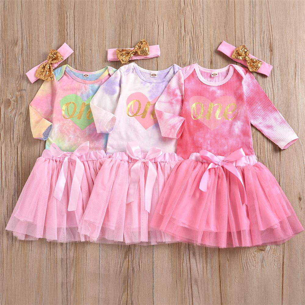 Baby Girls Tie Dye 3-Piece Romper & Tutu Skirt Baby Clothes Cheap Wholesale - PrettyKid