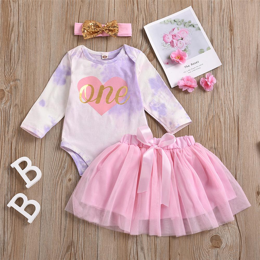 Baby Girls Tie Dye 3-Piece Romper & Tutu Skirt Baby Clothes Cheap Wholesale - PrettyKid