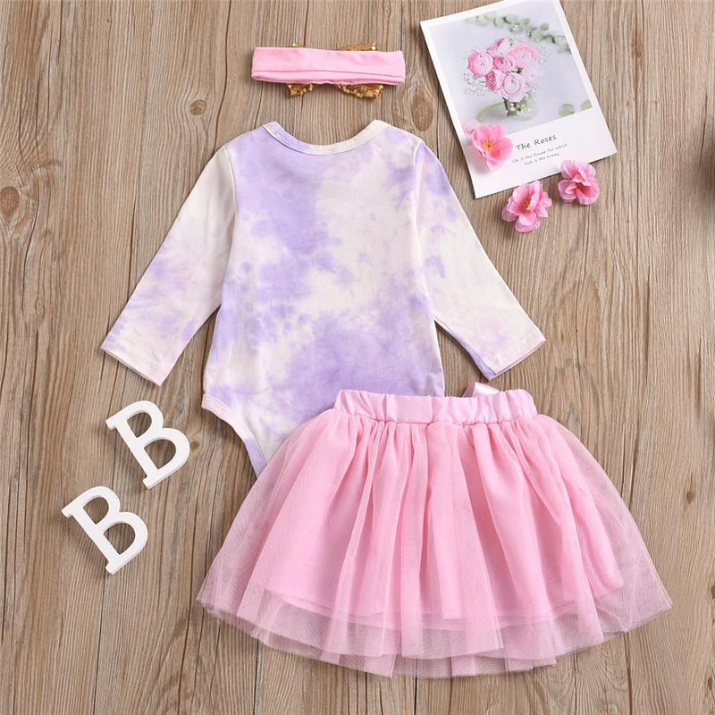 Baby Girls Tie Dye 3-Piece Romper & Tutu Skirt Baby Clothes Cheap Wholesale - PrettyKid