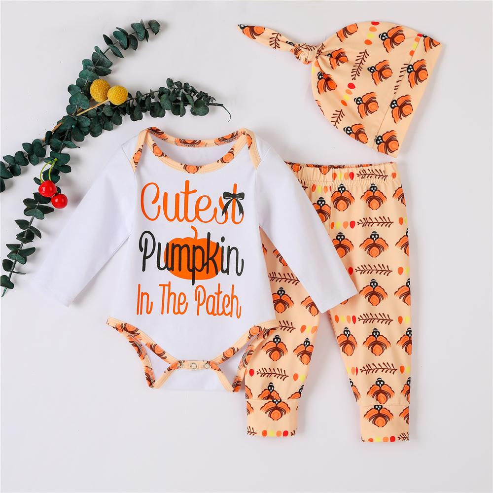 Baby 3-Piece Turkey Day Letter Printed Sets Baby Boutique Clothes Wholesale - PrettyKid