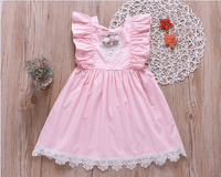 Fashionable Girls Fly Sleeve Flowers Lace Princess Dress - PrettyKid