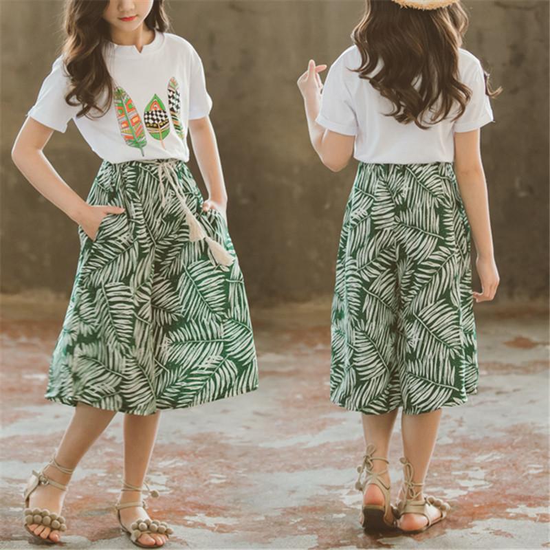 2-piece Plant Printed T-Shirt&Skirt for Girl - PrettyKid