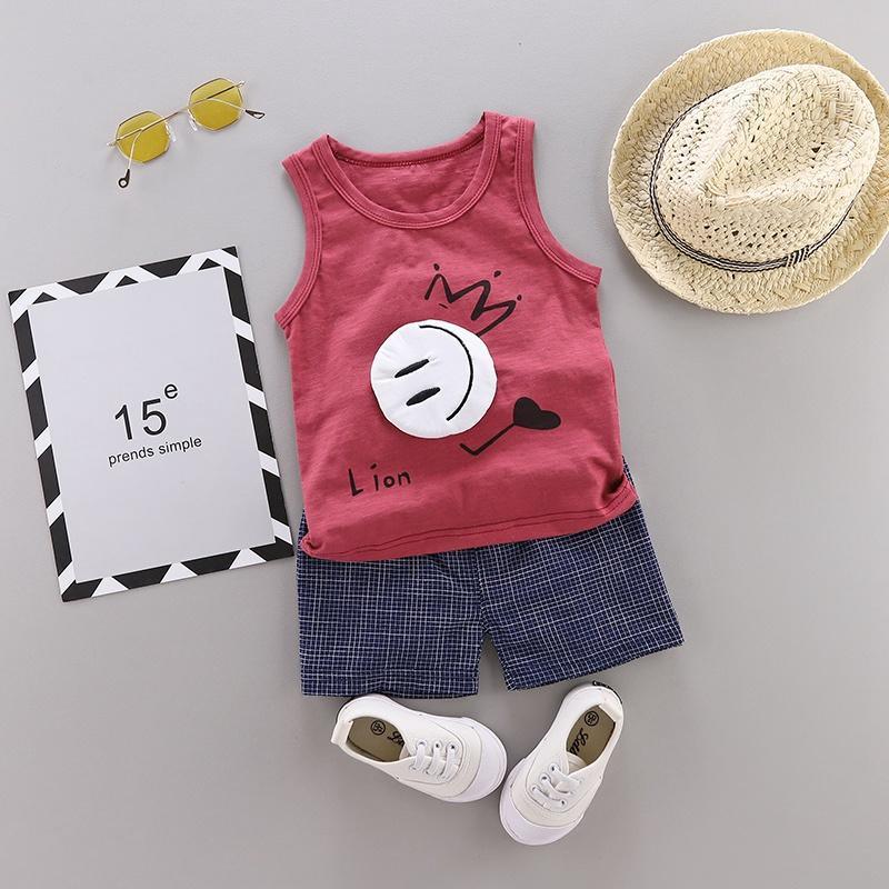 Toddler Boy Emoji Pattern Vest & Plaid Shorts Children's Clothing - PrettyKid