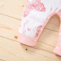 Baby Girl Butterfly Pattern Jumpsuit & Headband Children's Clothing - PrettyKid