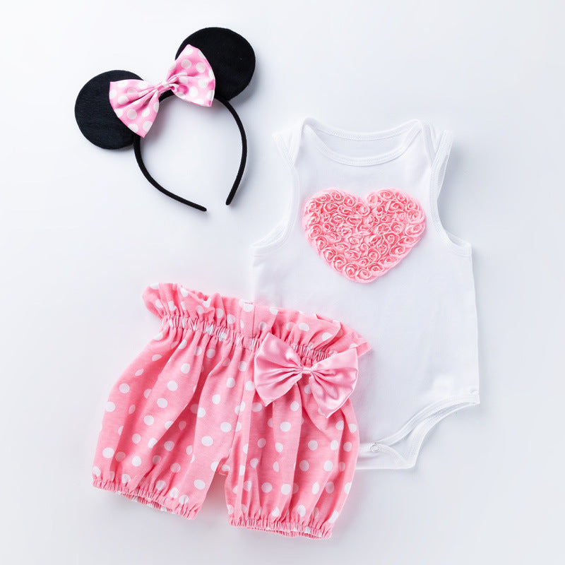Cartoon Love Heart Tank Bodysuits And Skirt Wholesale Baby Clothing Sets - PrettyKid