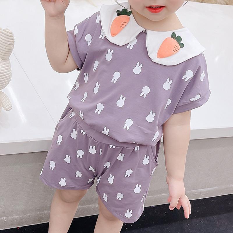 Toddler Girl Rabbit Pattern Lapel Suit - PrettyKid