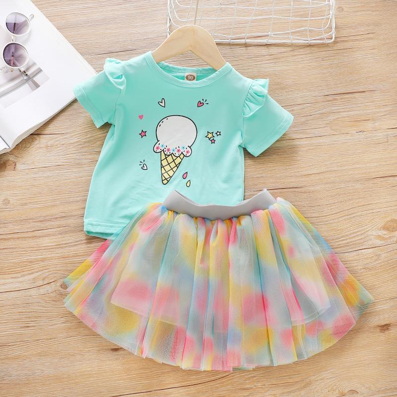 Toddler Girl 2pcs Stripes Pattern Summer Dress Set T-shirt+Skirt - PrettyKid