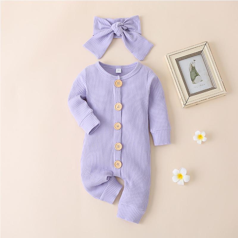 Solid Long-sleeve Jumpsuit with Headband Children's Clothing - PrettyKid