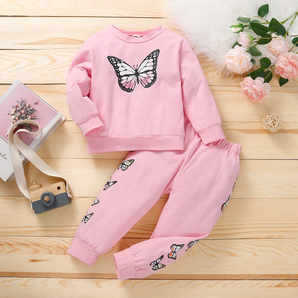 Butterfly Print Wholesale Girls Clothes Sets - PrettyKid