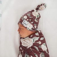 2pcs Floral Print Baby Blanket with Hat - PrettyKid