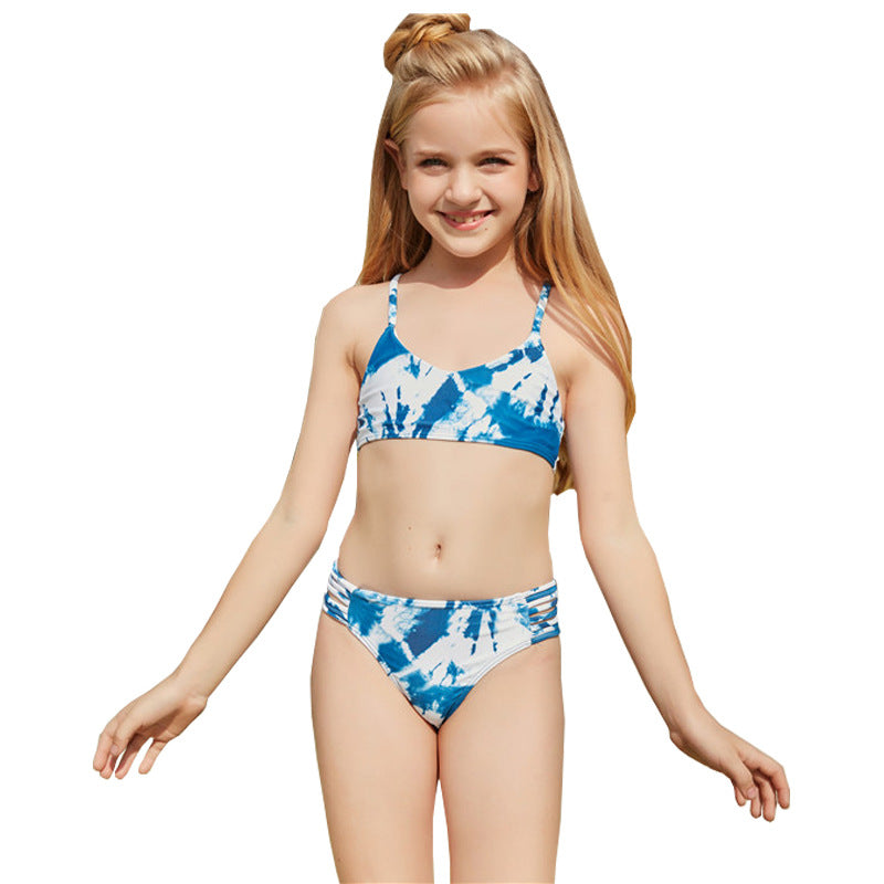 7-13Y Swimwear For Girl Tie-Dye Open Back Split Wholesale Kids Boutique Clothing - PrettyKid