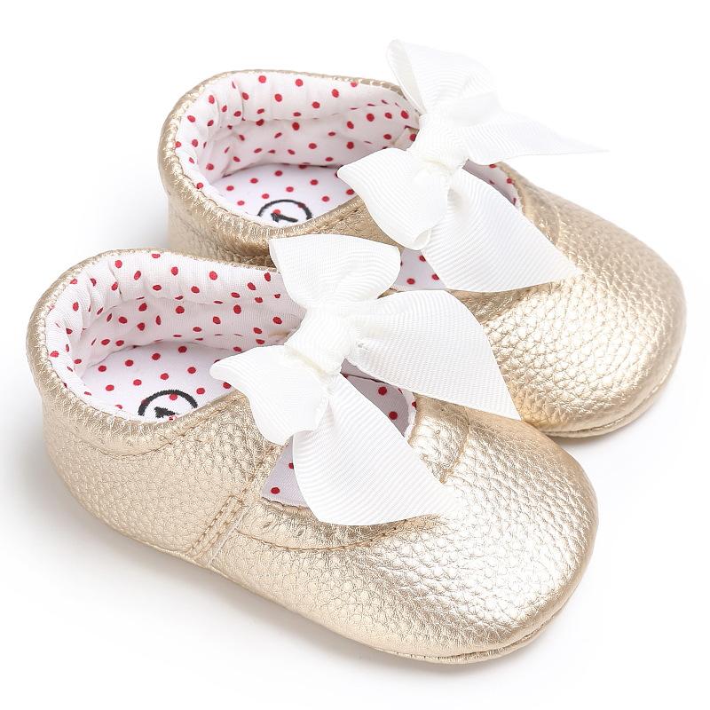 Baby Girl's Sweet Golden Bownot Decoration Prewalker Shoes Children's clothing wholesale - PrettyKid