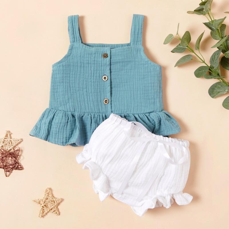 2-piece Solid Sling Tops & Shorts for Baby Girl Wholesale children's clothing - PrettyKid