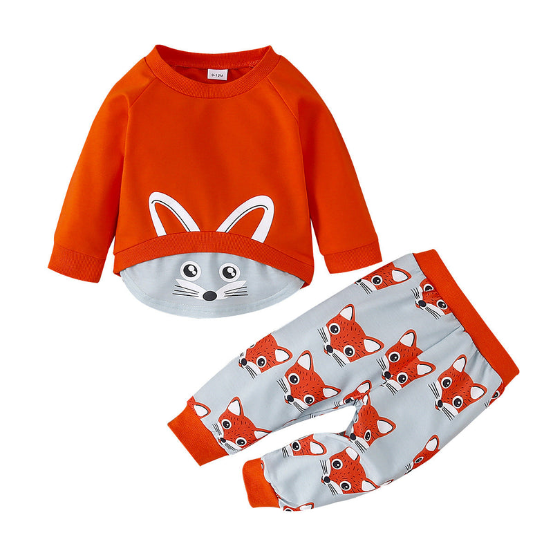Cartoon Fox Pullover And Trousers Baby Boy 2 Piece Set - PrettyKid