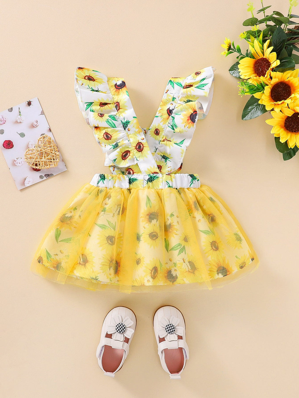 Baby Girl Sunflower Pattern Mesh Dress Baby Girl Princess Dress - PrettyKid