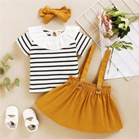 3-piece Striped T-shirt & Solid Dungarees & Headband for Toddler Girl Wholesale children's clothing - PrettyKid