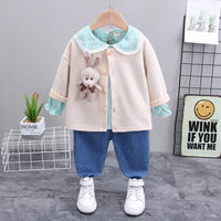 3-piece Bear Toy Coat & Shirt & Pants for Toddler Girl - PrettyKid