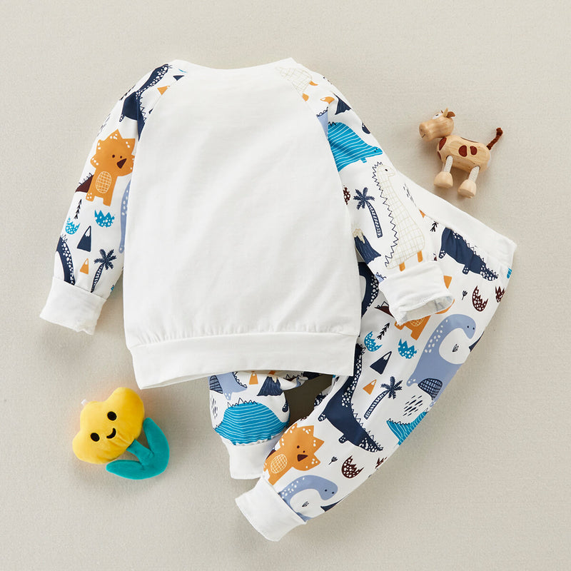 Wholesale Baby Boy Animal Pattern Color-block Hoodie & Pants in Bulk - PrettyKid