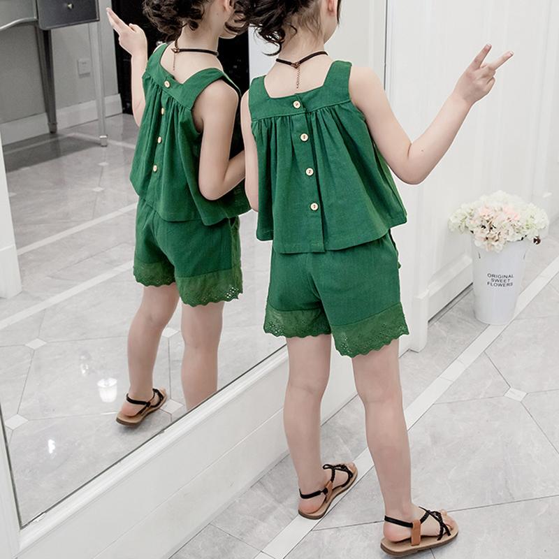 Kid Girl Solid Color Back Button Cami Top & Shorts - PrettyKid