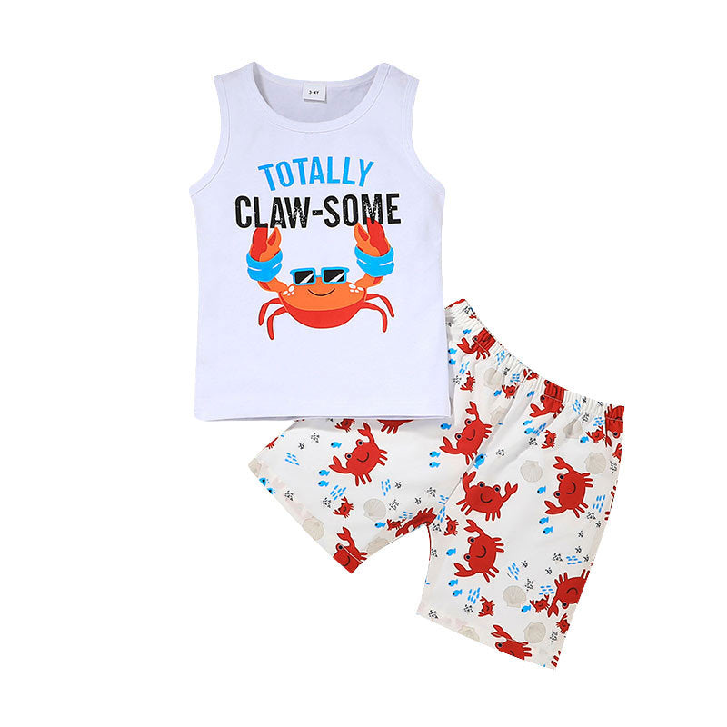 9M-5Y Toddler Boys Outfits Sets Shark Letter Print Tank Top & Shorts Wholesale Boys Boutique Clothing - PrettyKid