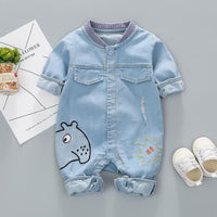 Long-Sleeve Animal Embroidered Denim Jumpsuit Wholesale children's clothing - PrettyKid