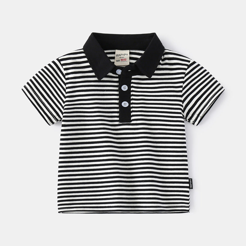Boys Short Sleeve Striped Polo T-Shirt Wholesale Striped Polo Shirts - PrettyKid