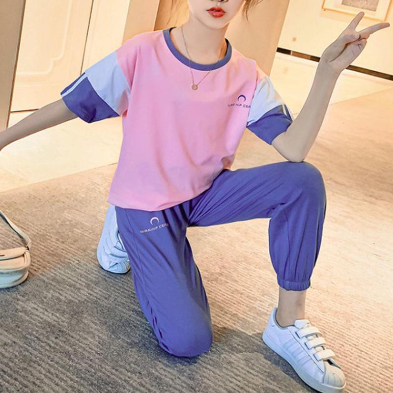 2-piece Casual Color-block T-shirt and Pants Sets - PrettyKid