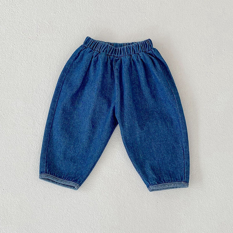 Wholesale Baby Solid Color Pocket Decor Denim Trousers in Bulk - PrettyKid
