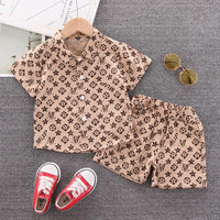 Toddler Boy Letter Print Shirt Suit - PrettyKid