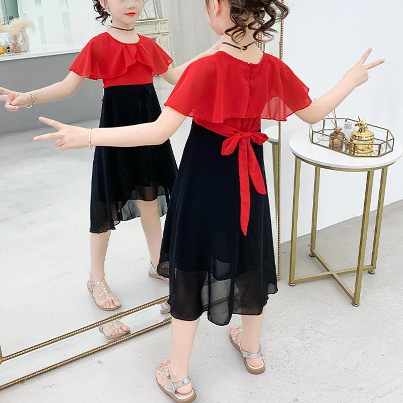 Kid Girl Red Chiffon Lrregular Skirt - PrettyKid