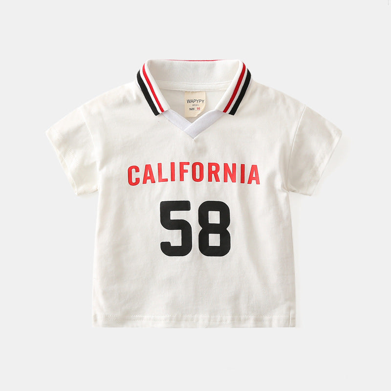 Boy Stripes CALIFORNIA 58 Print POLO Shirt Wholesale Striped Polo Shirts - PrettyKid