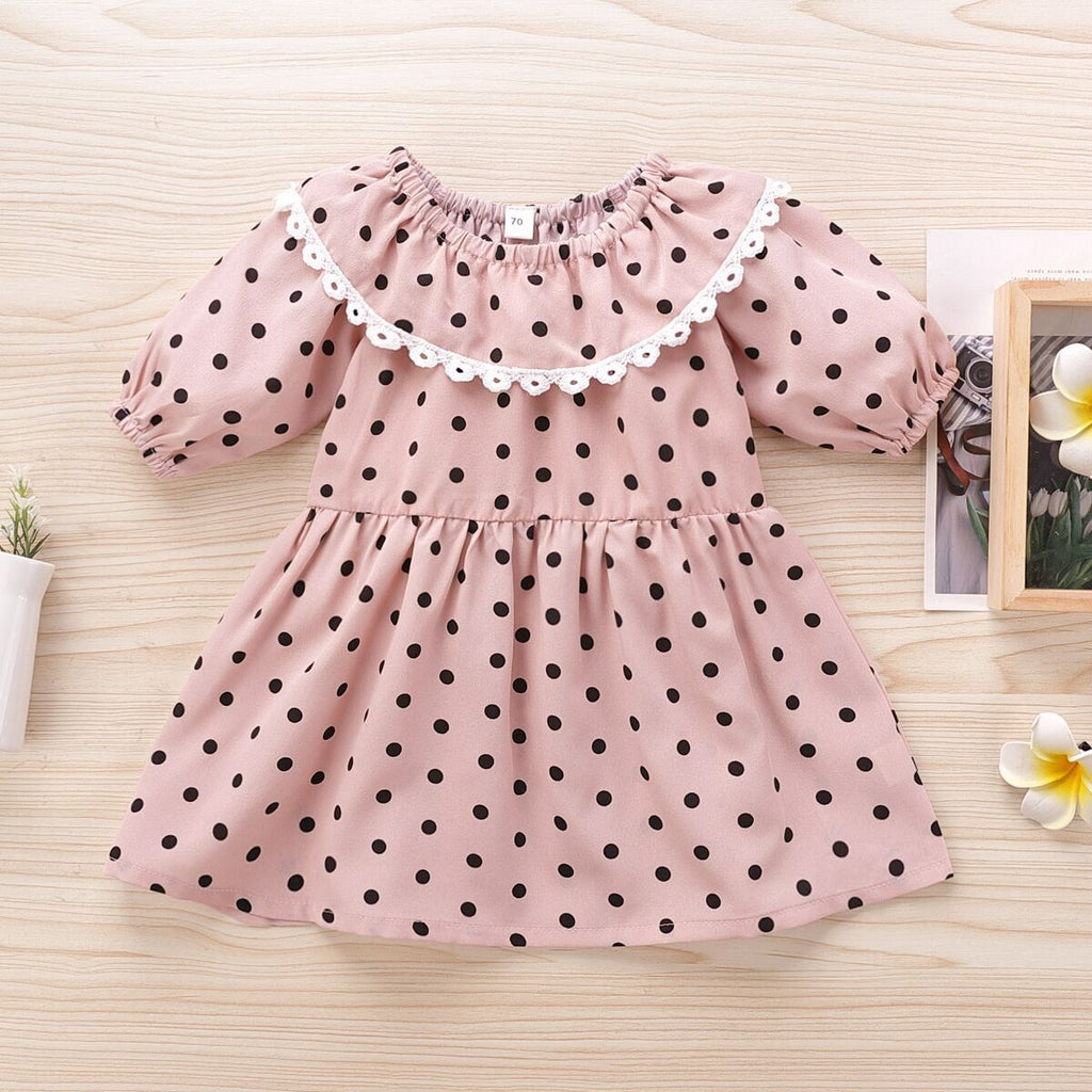 Baby Girl Ruffled Collar Polka Dot Print Dress Cute Baby Girl Dresses Wholesale - PrettyKid