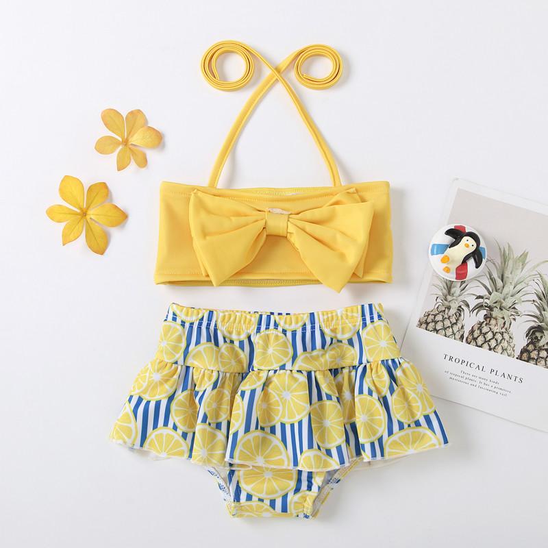 Toddler Girl Lemon Pattern Summer Swimsuits - PrettyKid