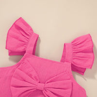 Toddler Girl Solid Color Bow Decor Ruffle Armhole Top & Skirt - PrettyKid