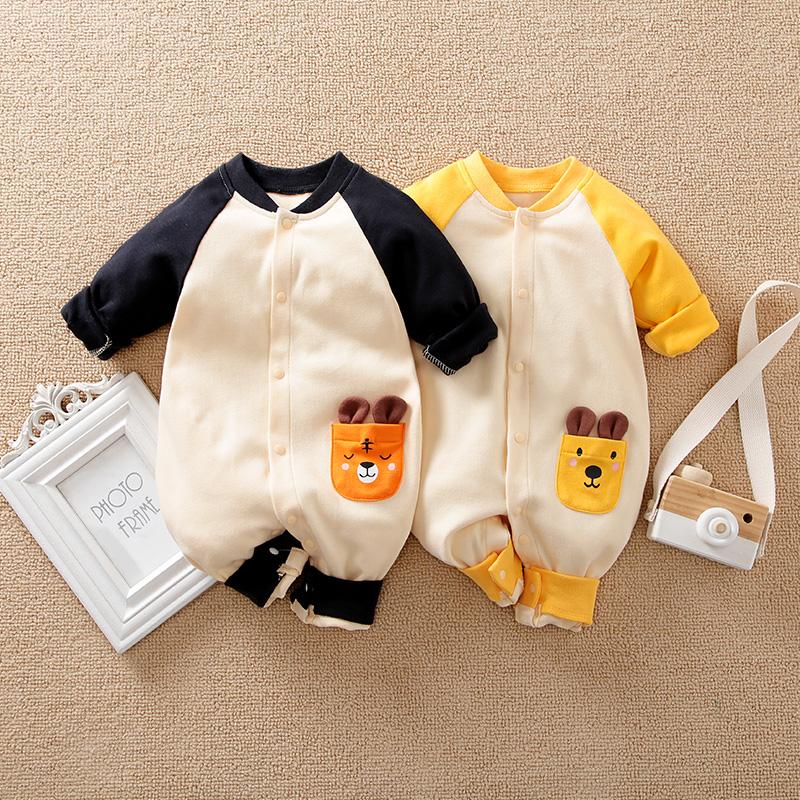 wholesale baby clothes for resale Baby Boy Cartoon Pattern Color-block Jumpsuit - PrettyKid