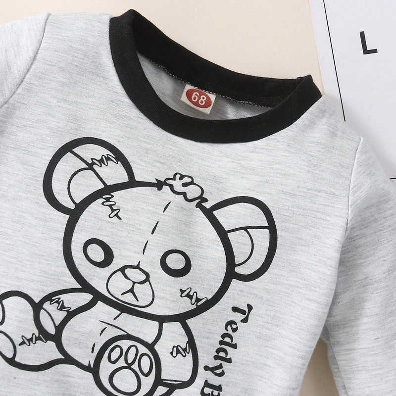 Toddler Boys Long Sleeve Bear Print Pullover Sweater Pants Set - PrettyKid