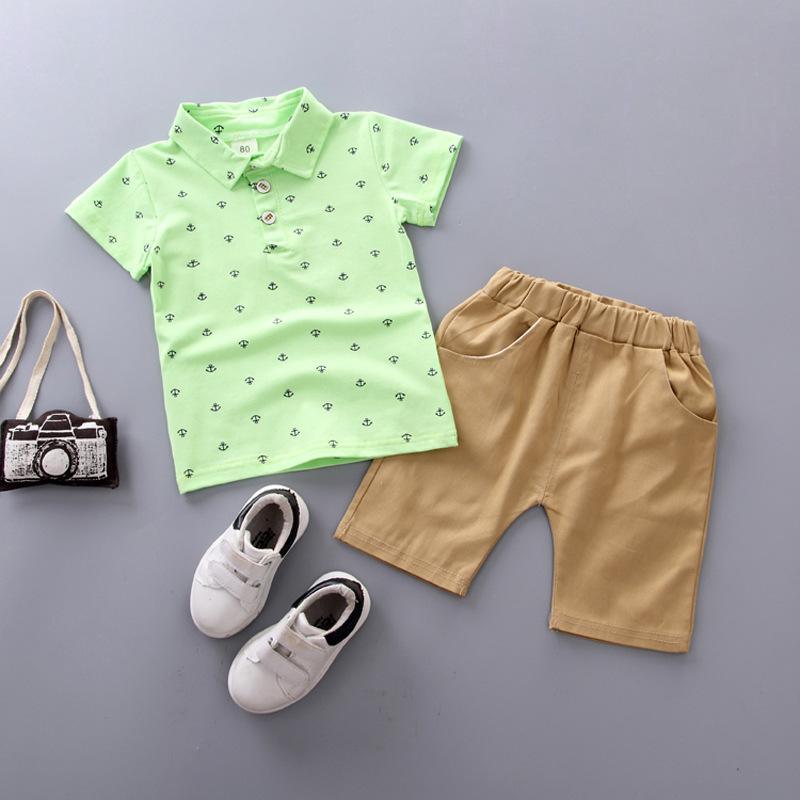 Children Boy 2pcs Polka Dot Pattern Summer Suit T-Shirt & Shorts - PrettyKid