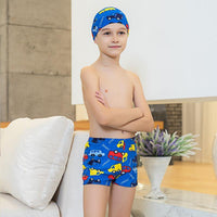 Kid Boy Car Patten Swimming Trunks & Swimming Cap 2 Pic Children's Clothing - PrettyKid