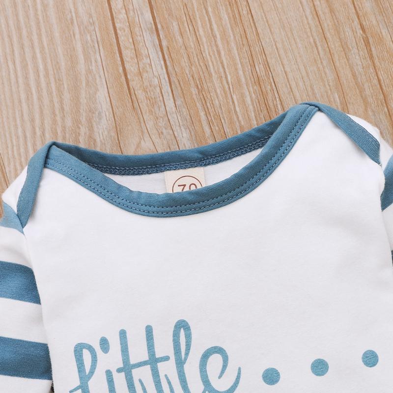 Striped Letter Print Long-sleeved Jumpsuit with Hat - PrettyKid