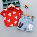 Toddler Girl Love Top & Letter Denim Shorts - PrettyKid