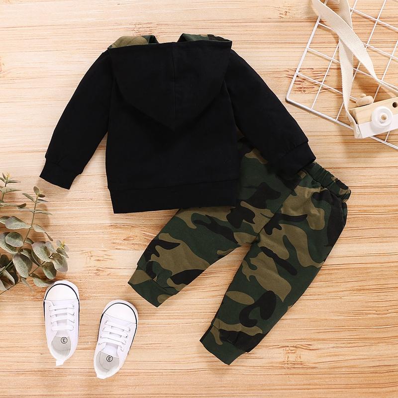 2-piece Letter Pattern Hoodie & Camouflage Pants for Baby Boy - PrettyKid